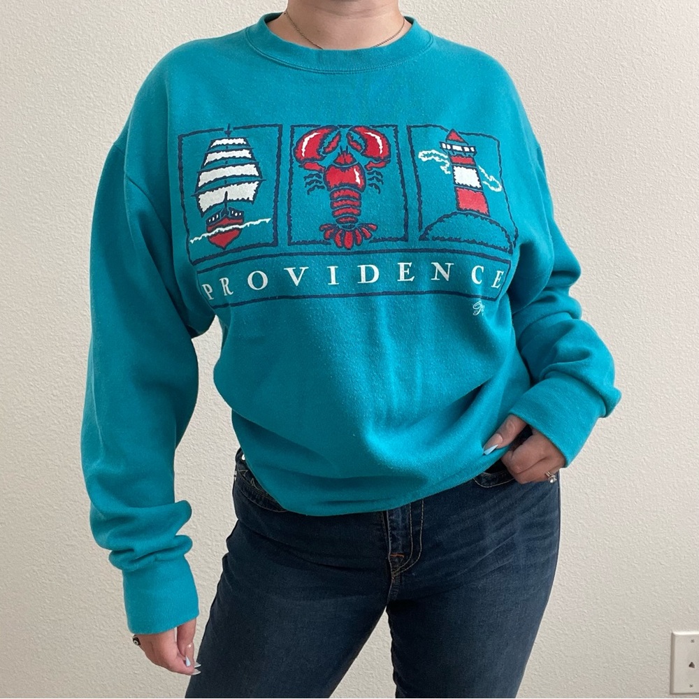 Vintage 1995 Teal Green Providence, Rhode Island Crewneck Graphic Pullover